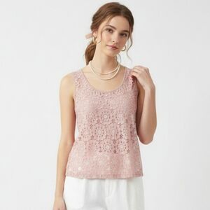 Shannon Ford Tank Pink Crochet Floral Fairy Coquette M